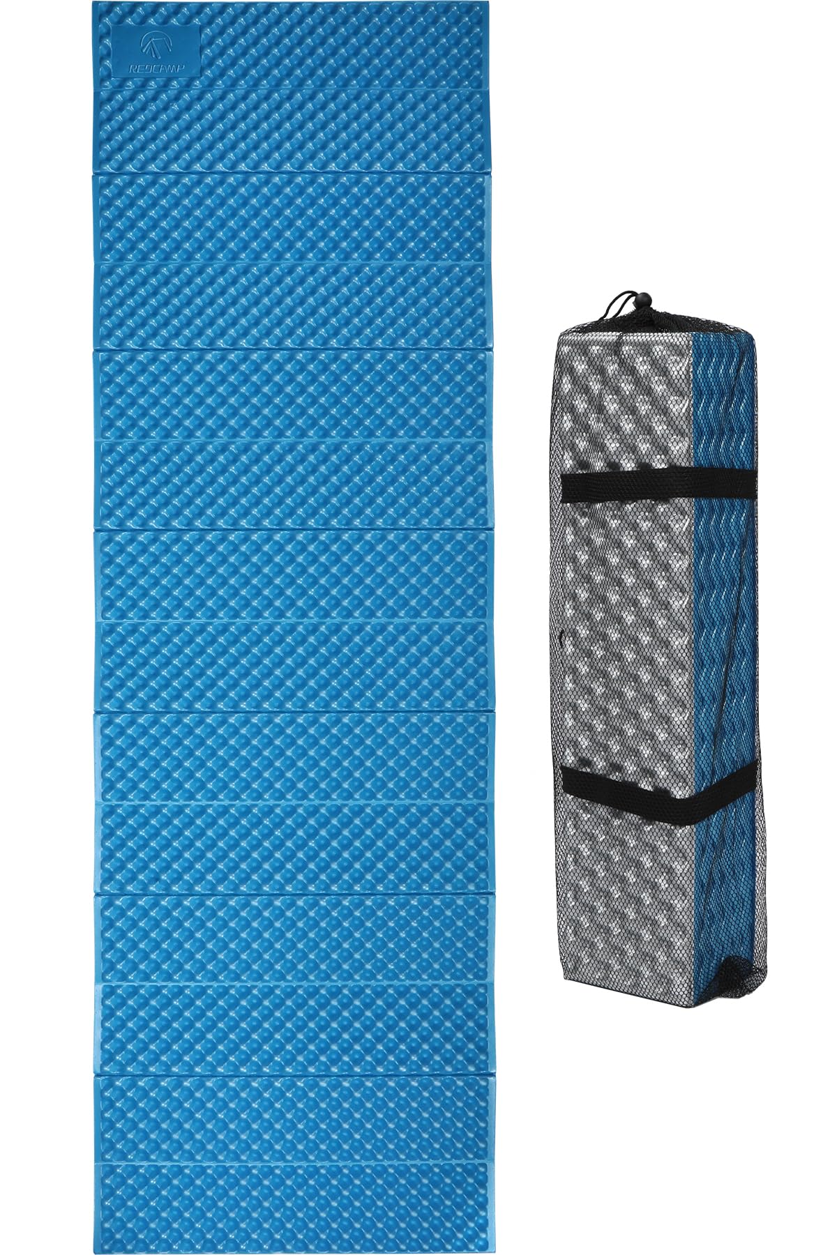 REDCAMP foldable foam camping pad in royal blue provides portable comfort for hikers.