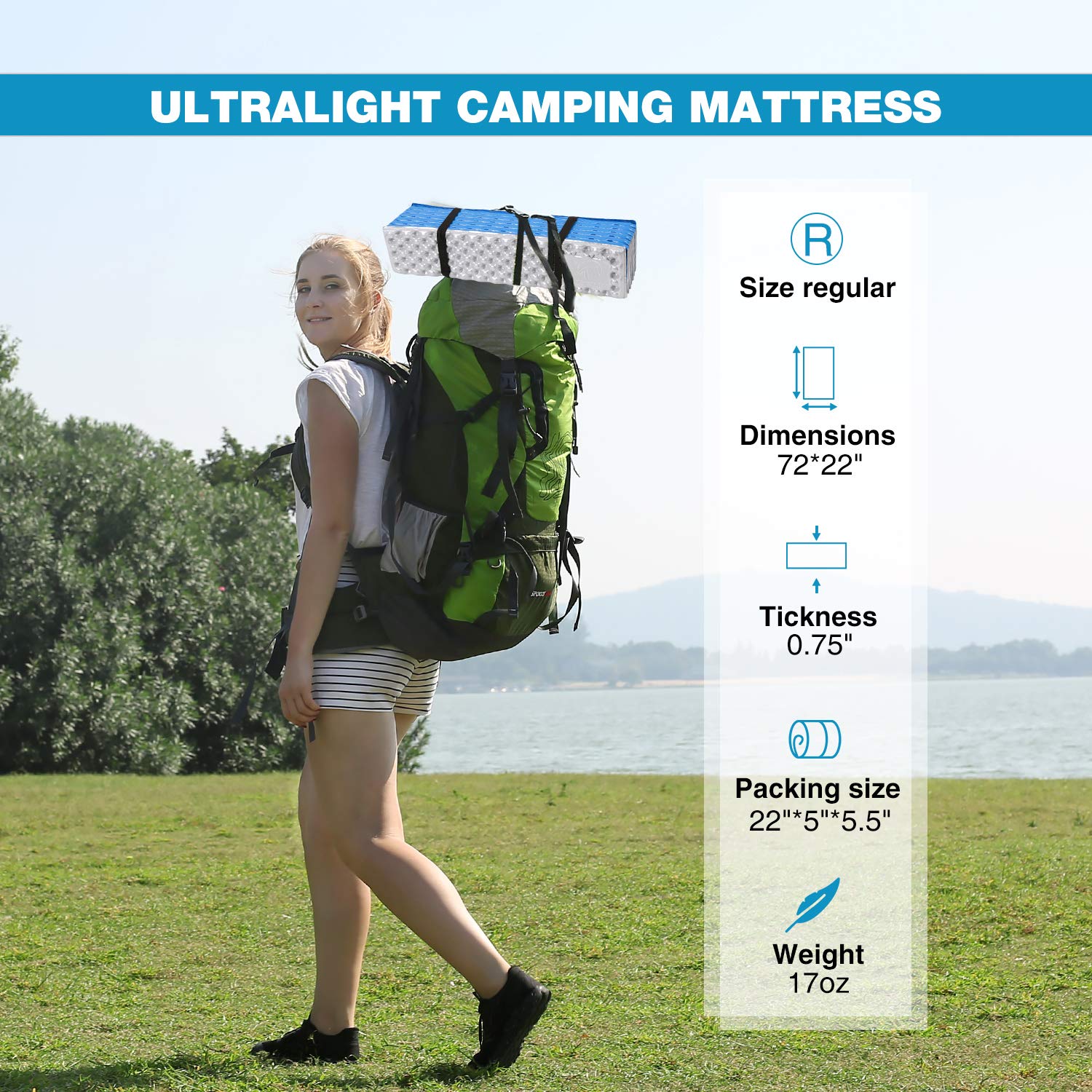 REDCAMP foldable foam camping pad side view highlighting durable edge.