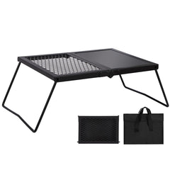 REDCAMP folding campfire grill assembled for stable outdoor cooking and easy setup.
