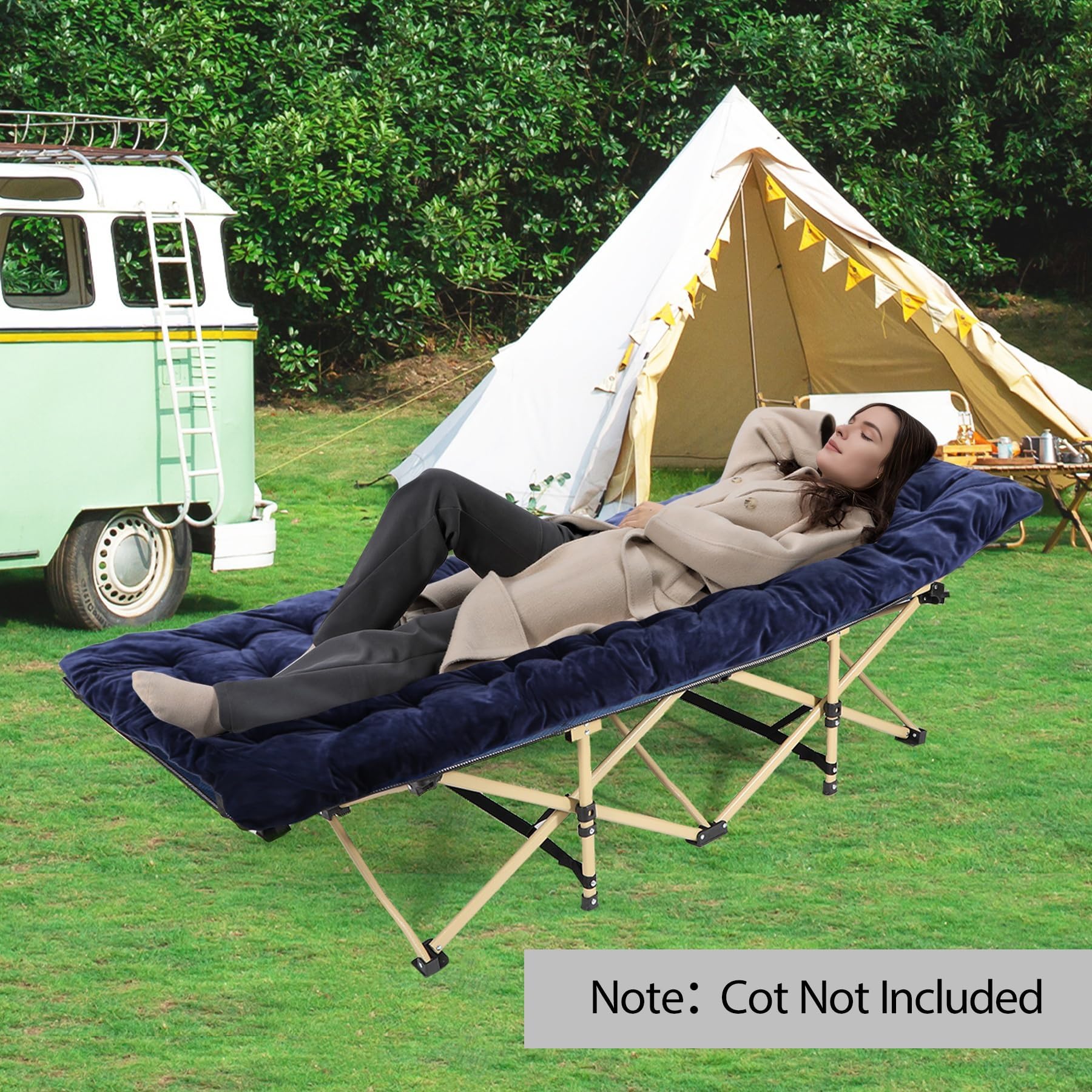REDCAMP 75x28 inch pad shown on camping cot waterproof base.