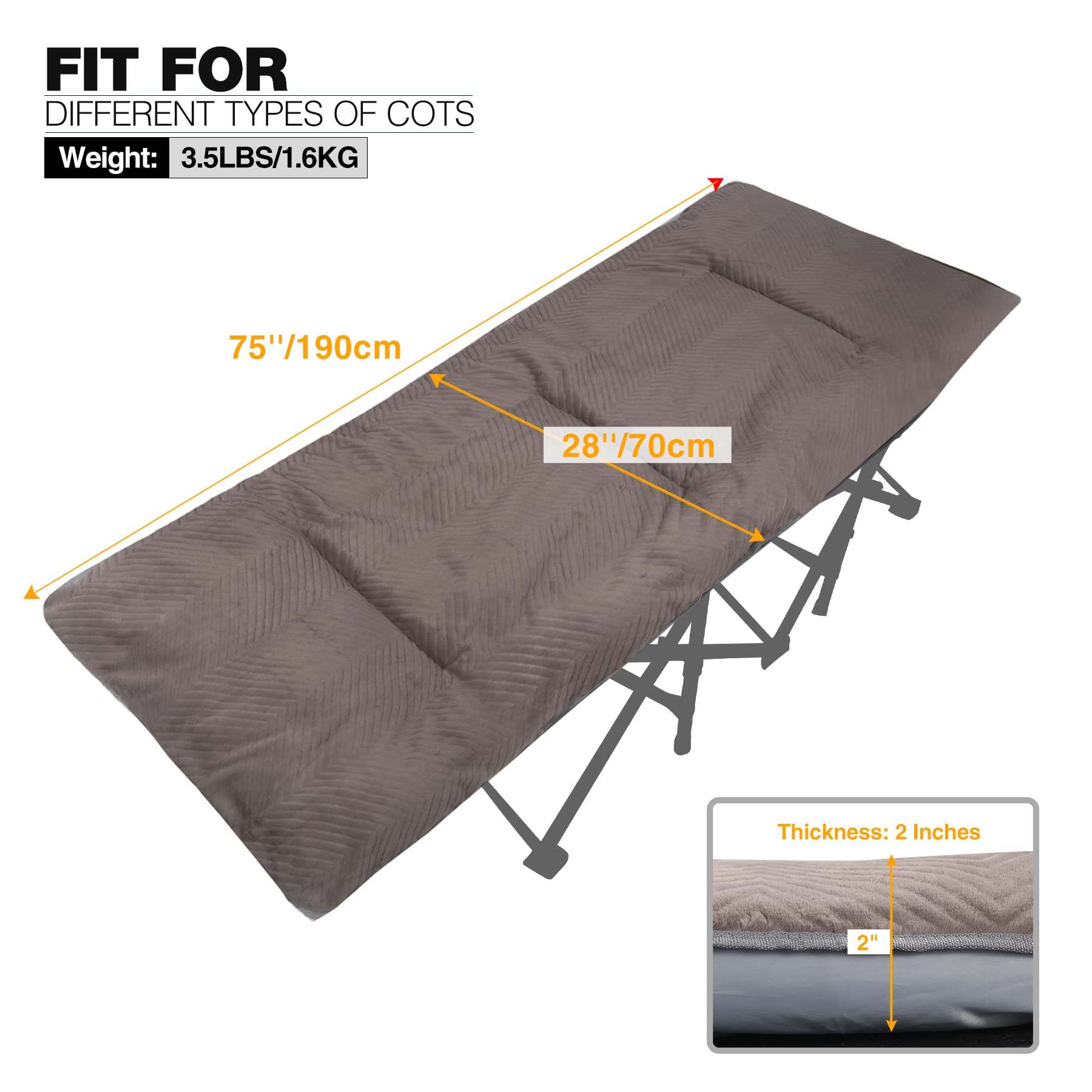 REDCAMP cot pad with corduroy shell adds extra cushioning on camping cots.