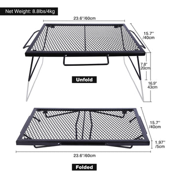 REDCAMP folding grill table side view showing portable open-flame setup.