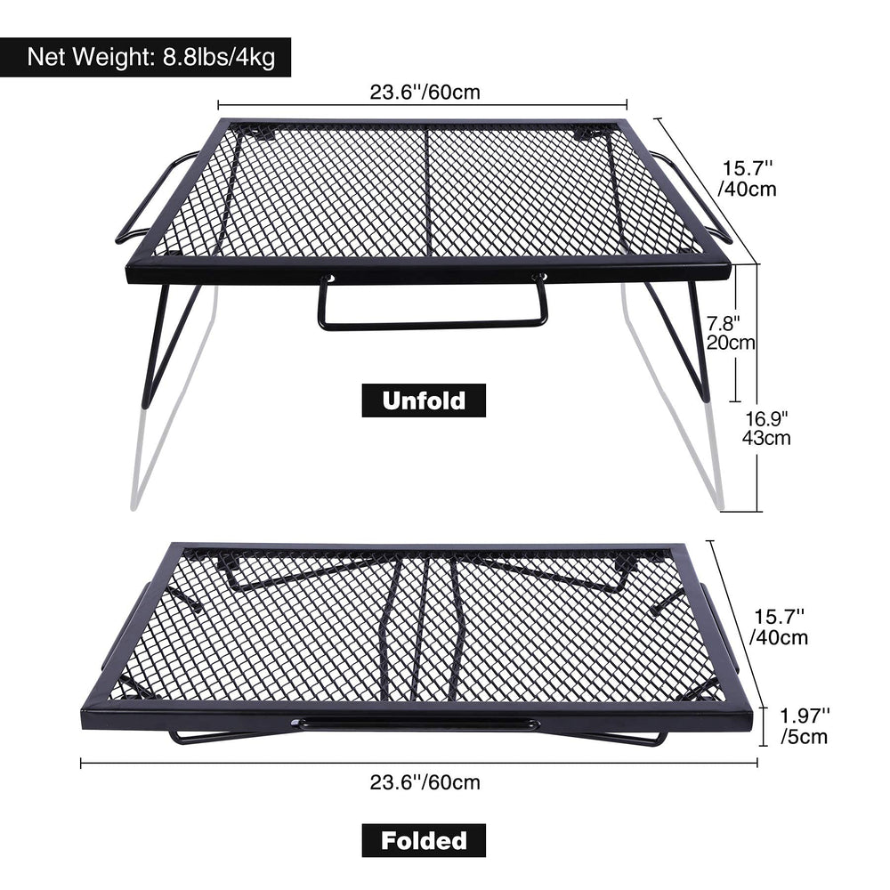 REDCAMP folding grill table side view showing portable open-flame setup.