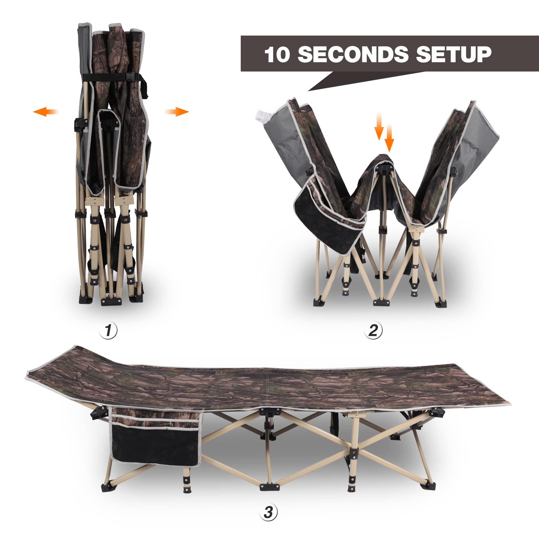 REDCAMP cot elliptical legs, thicker tubes boost stability and durability