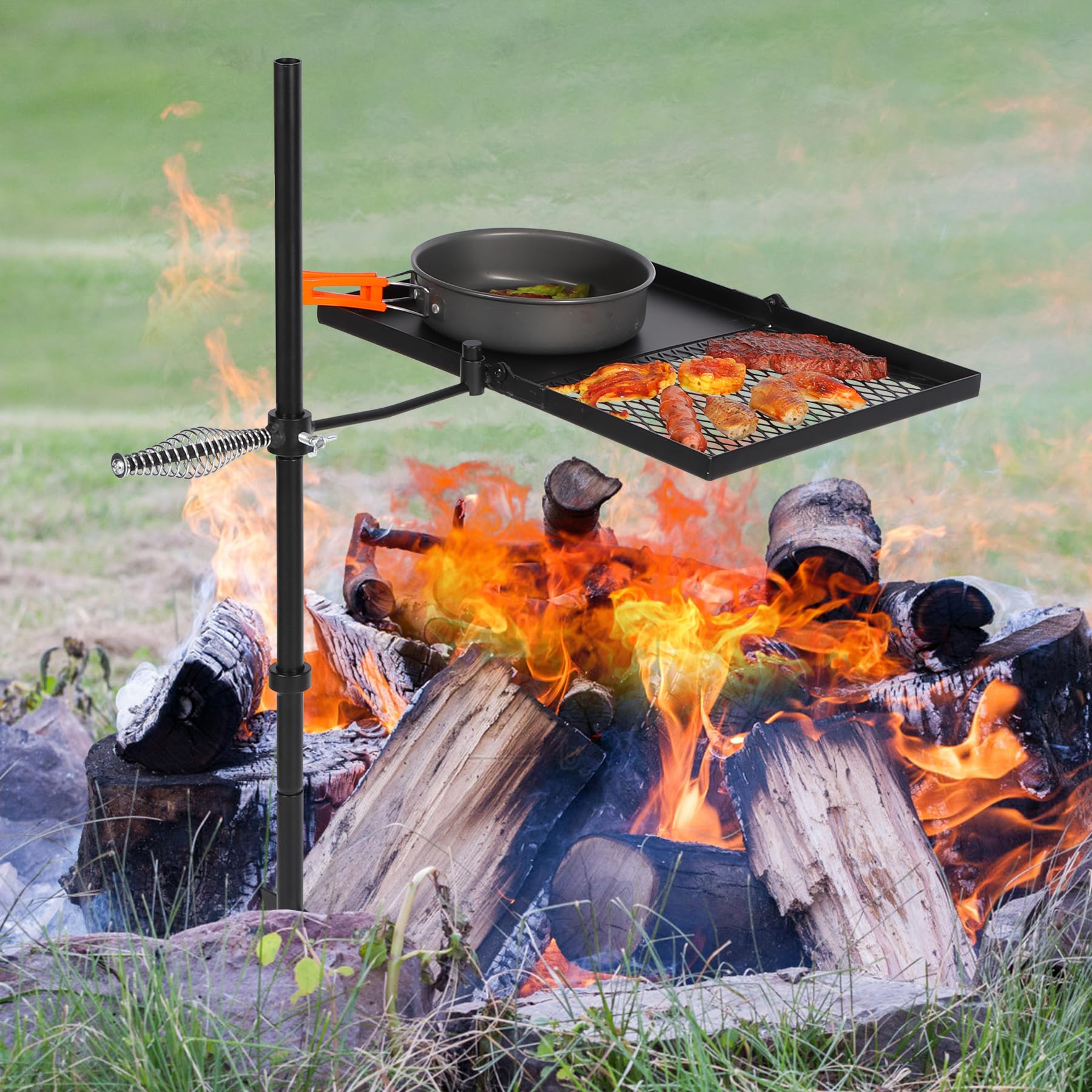 REDCAMP grill in adjustable-height mode for precise heat control.
