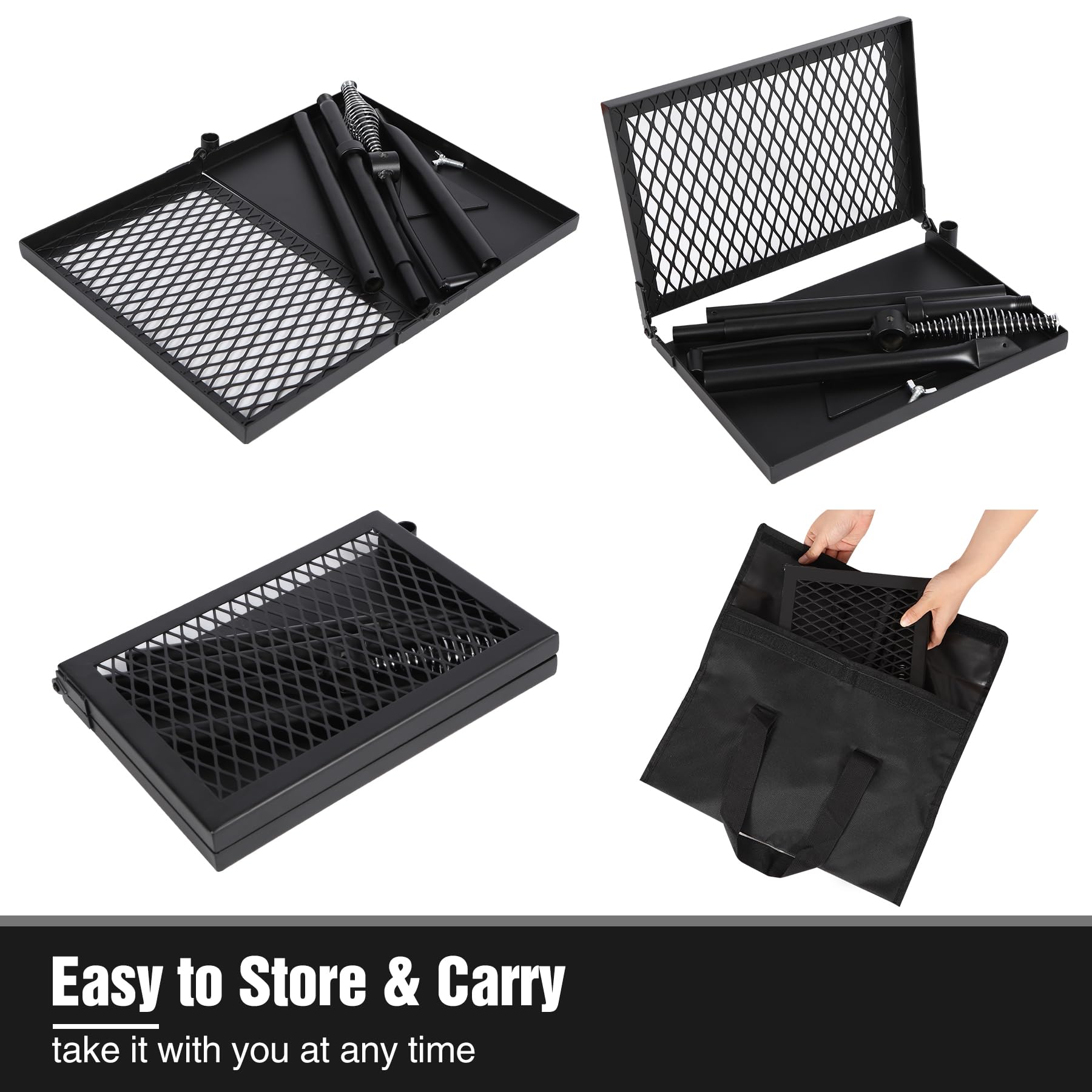 REDCAMP grill shown with carrying bag for portable camping use.