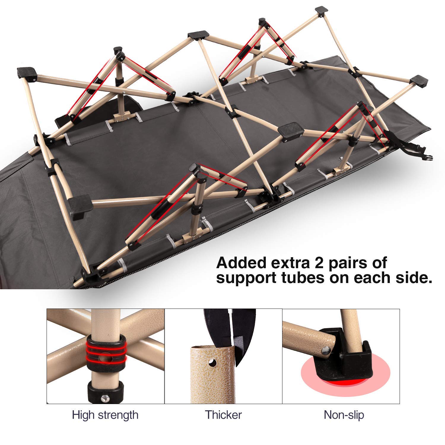 REDCAMP green extra-wide cot offers ample width for comfortable side sleeping