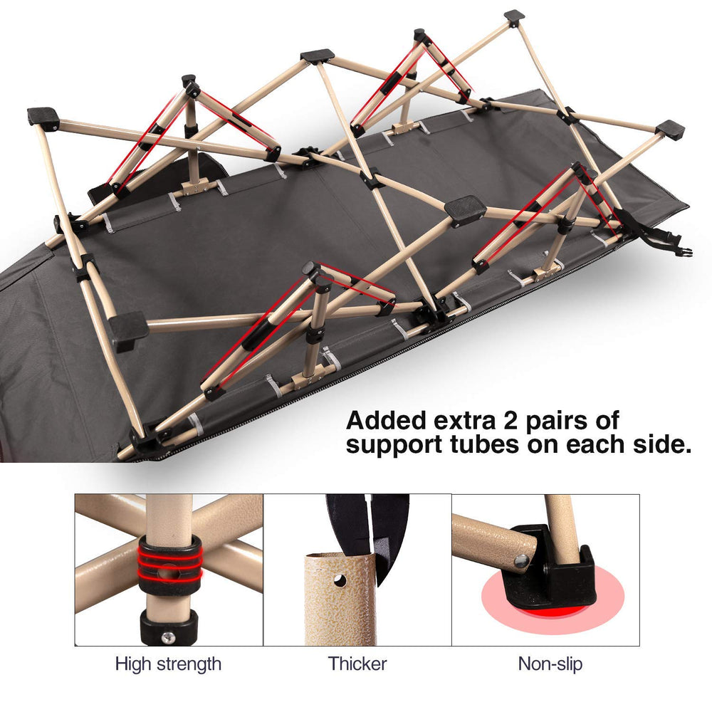 REDCAMP green extra-wide cot offers ample width for comfortable side sleeping