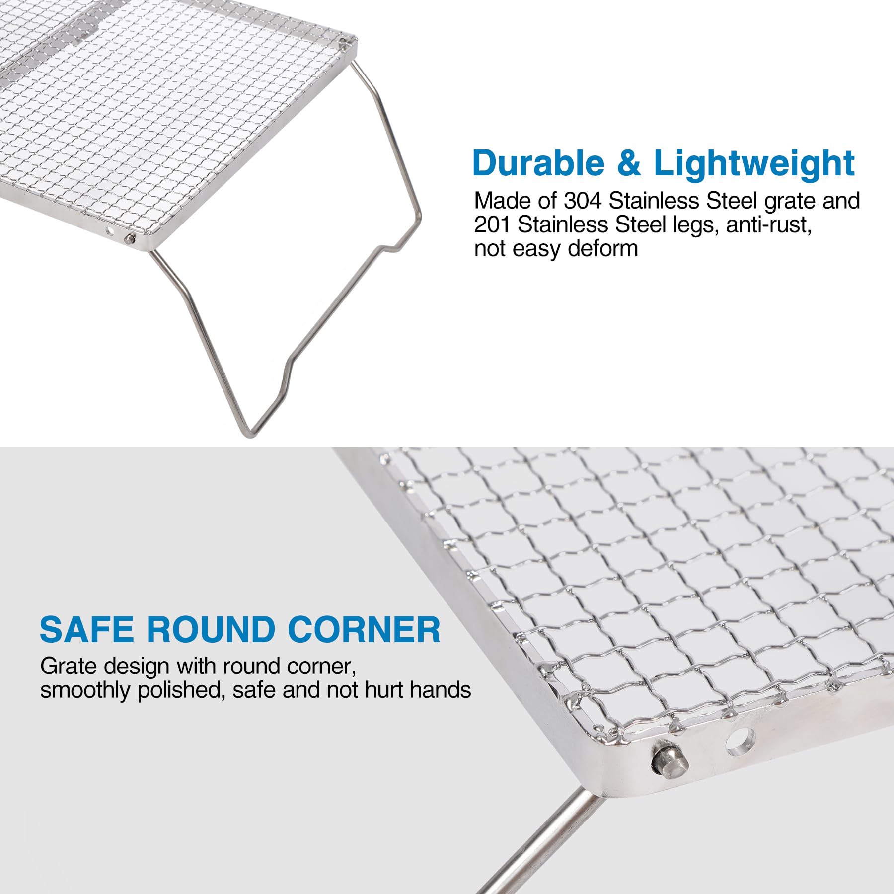 REDCAMP grid-design cooking area keeps food secure and heats evenly.