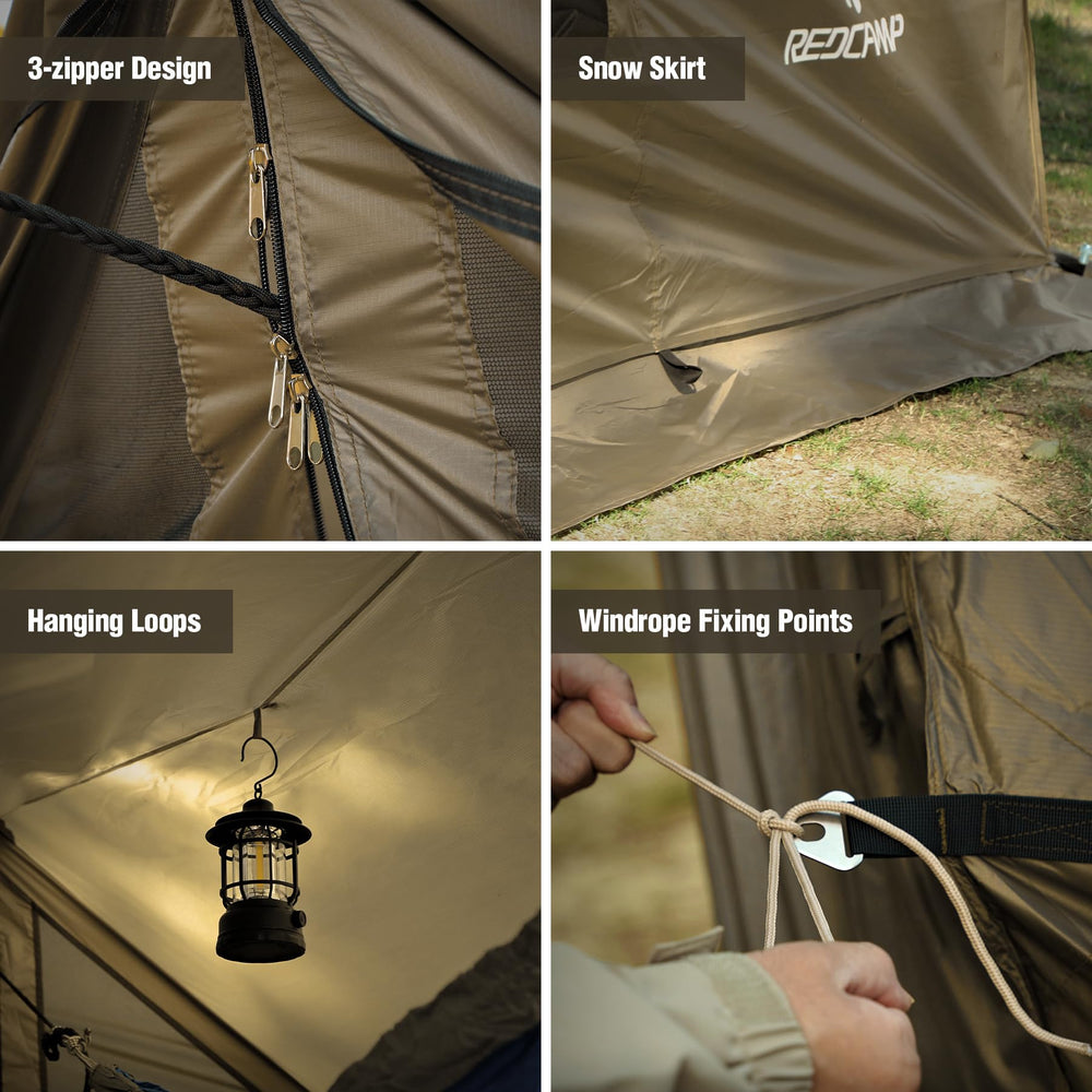 REDCAMP hammock hot tent 3-zip doors enable easy entry and exit