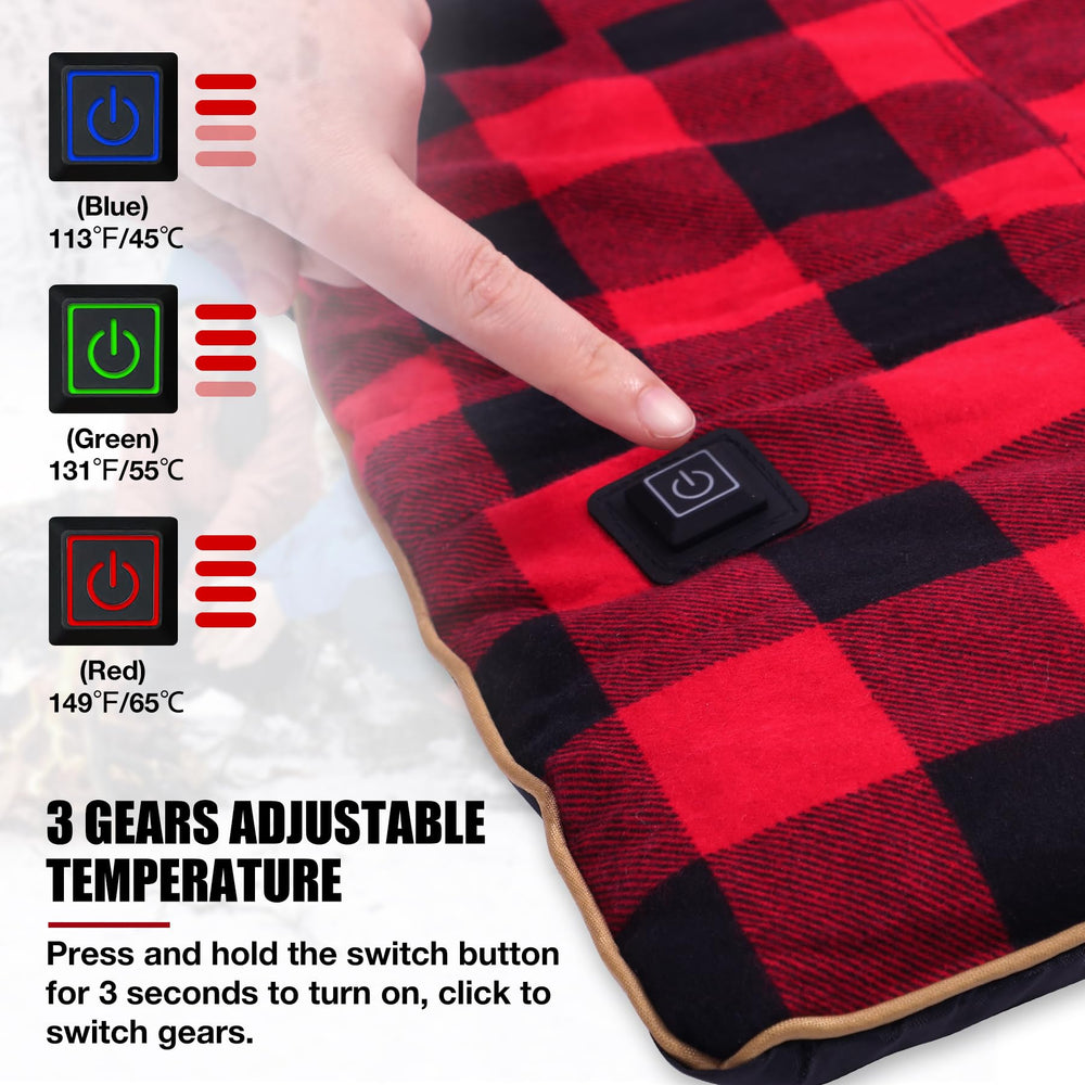 Three heat settings on the REDCAMP pad tailor comfort for outdoor use