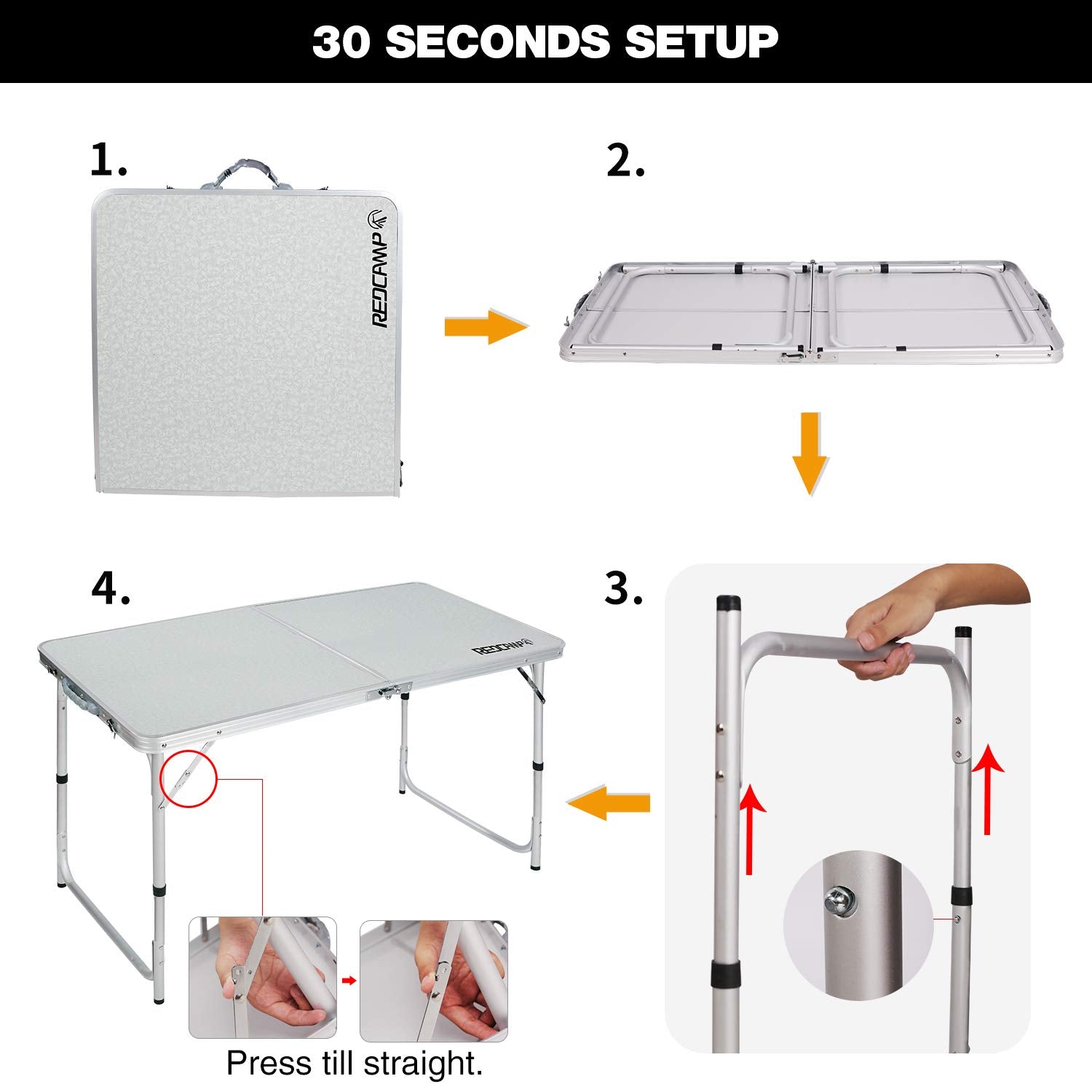 Redcamp folding table with height adjustable legs for versatile comfort.