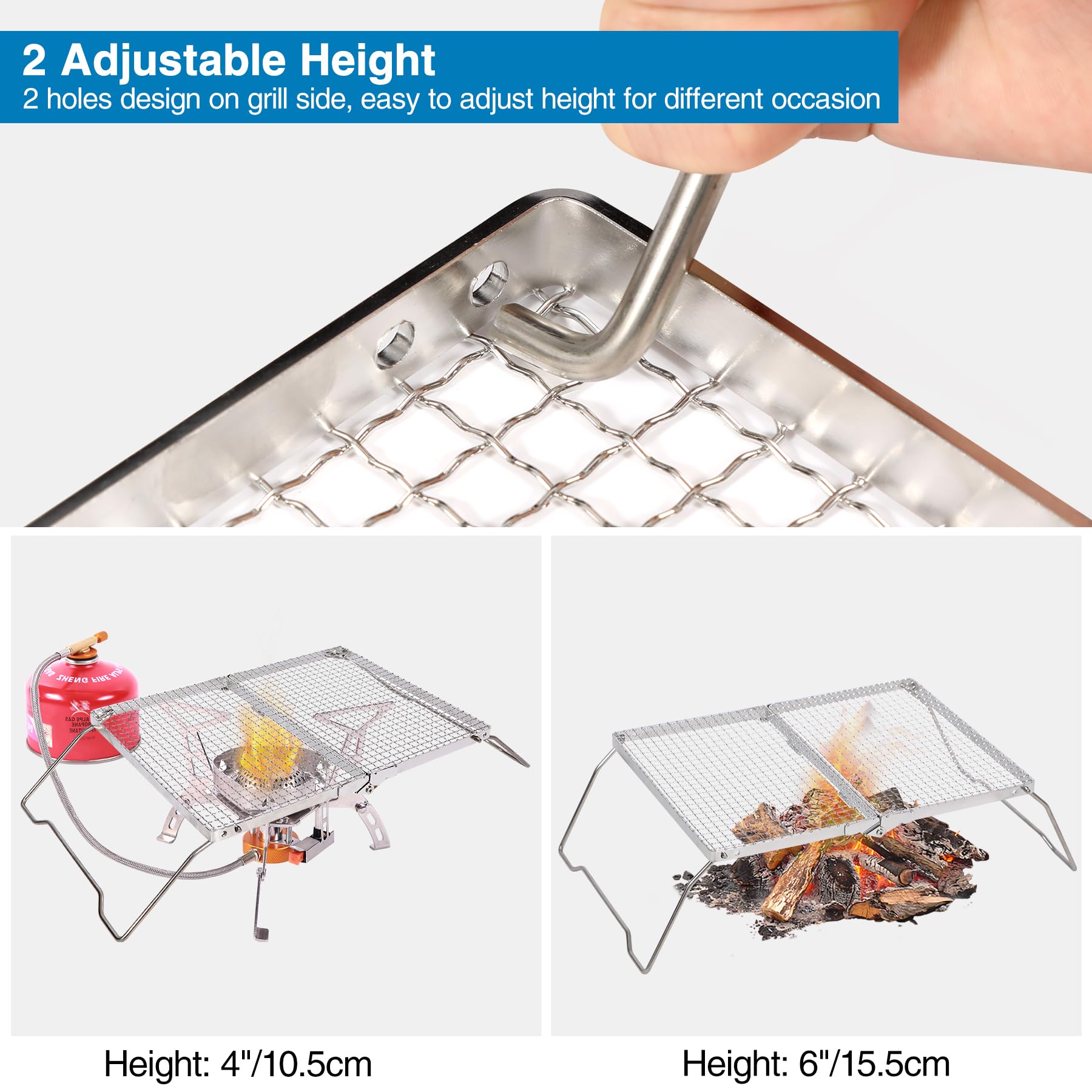 REDCAMP height-adjustable legs set to 6 and 4 inches for versatility.