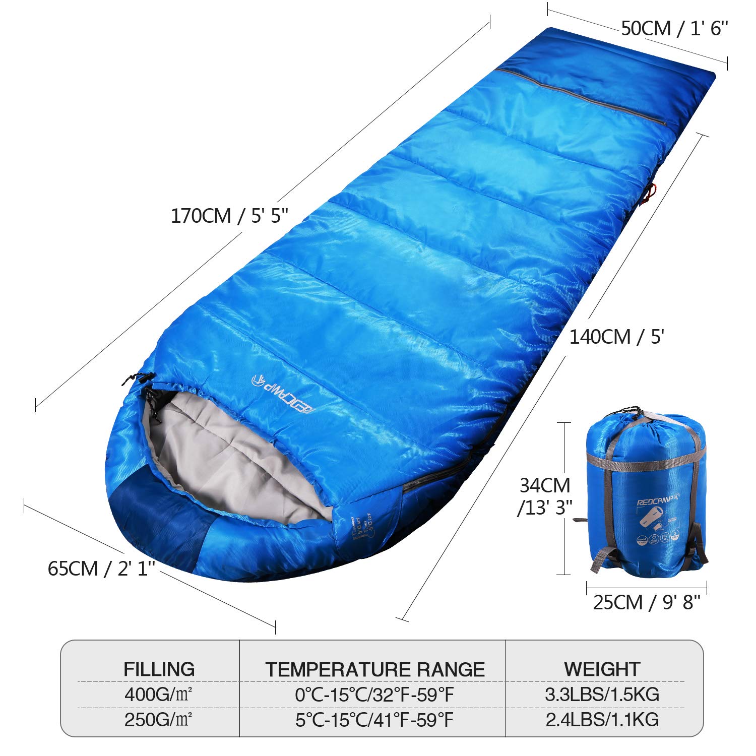 REDCAMP Kids Mummy Sleeping Bag blue folded to 140 cm for small campers