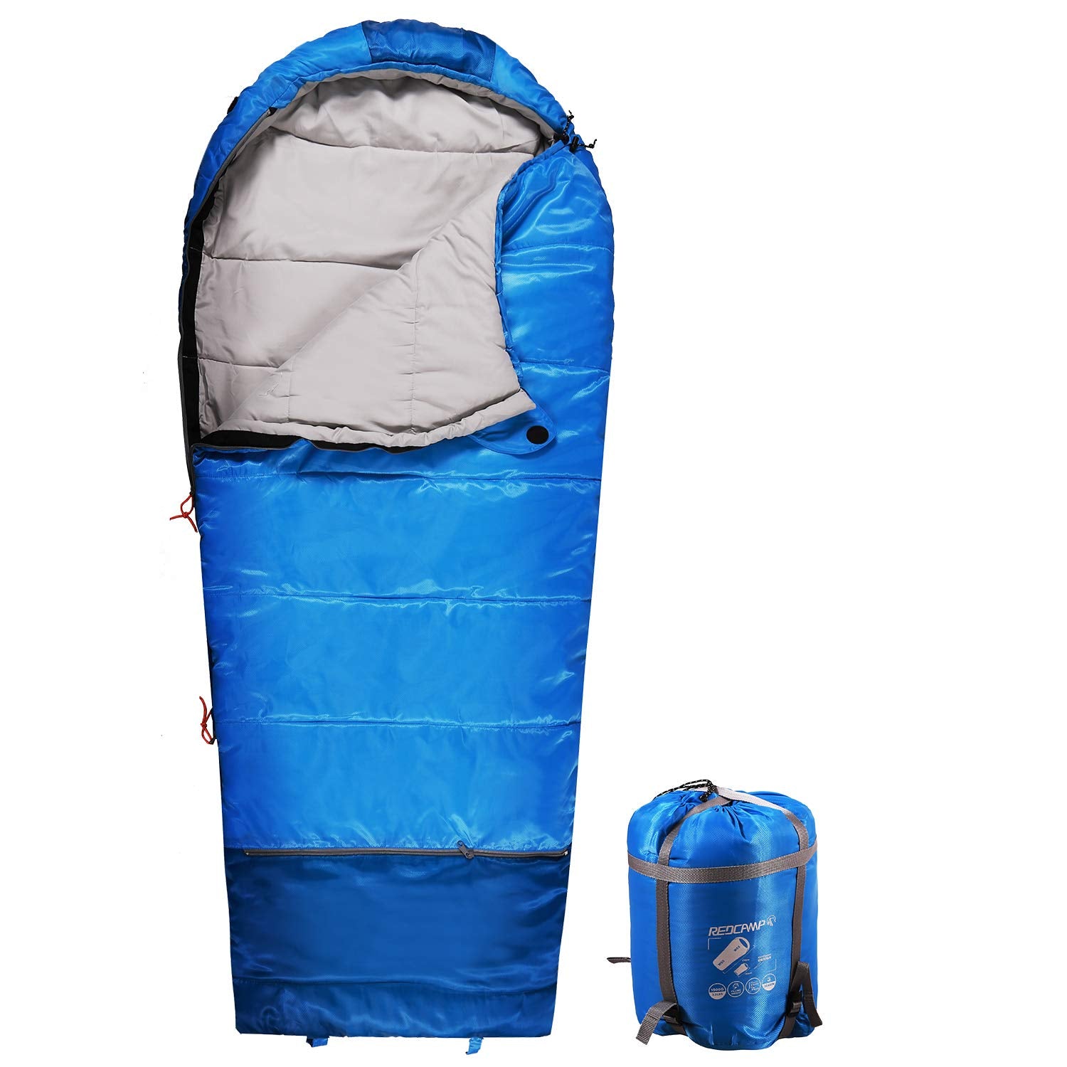 REDCAMP Kids Mummy Sleeping Bag blue front view for outdoor camps