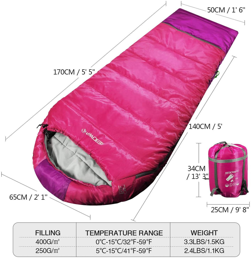 REDCAMP Kids Mummy Sleeping Bag folded to 140cm for smaller child