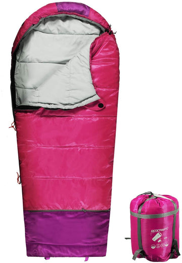 REDCAMP Kids Mummy Sleeping Bag pink closed for travel