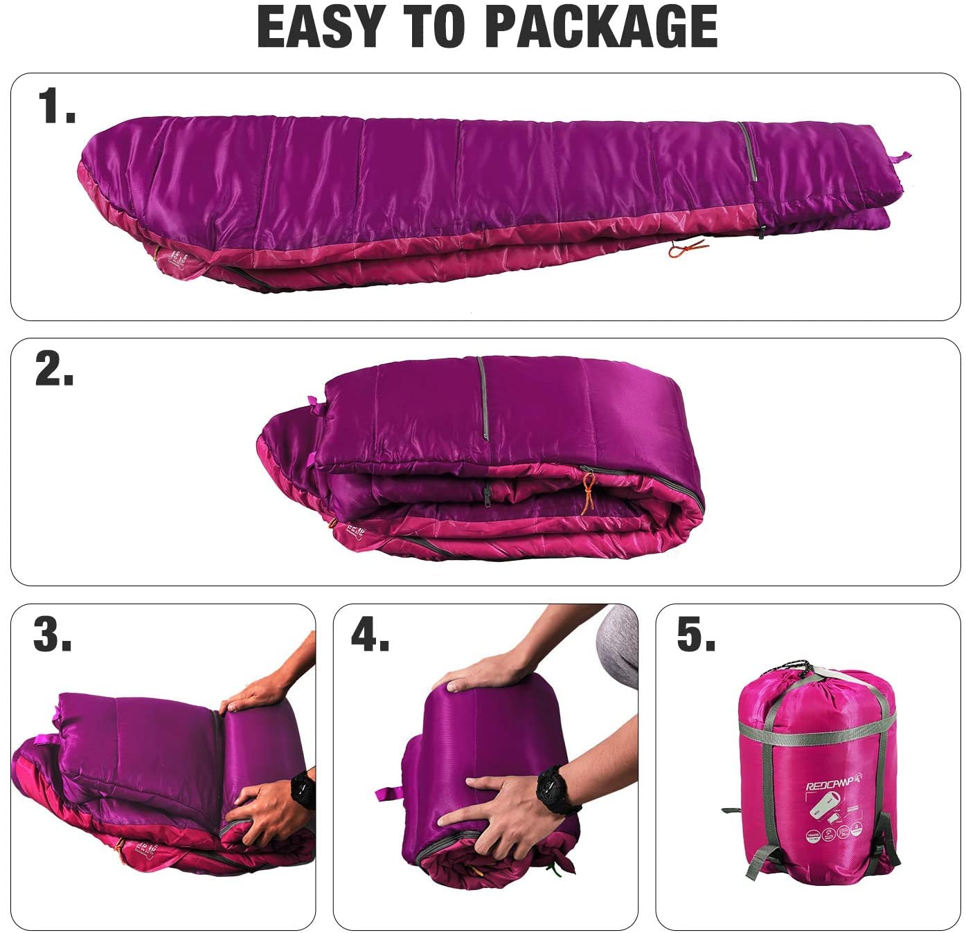 REDCAMP Kids Mummy Sleeping Bag storage bag with adjustable carry straps