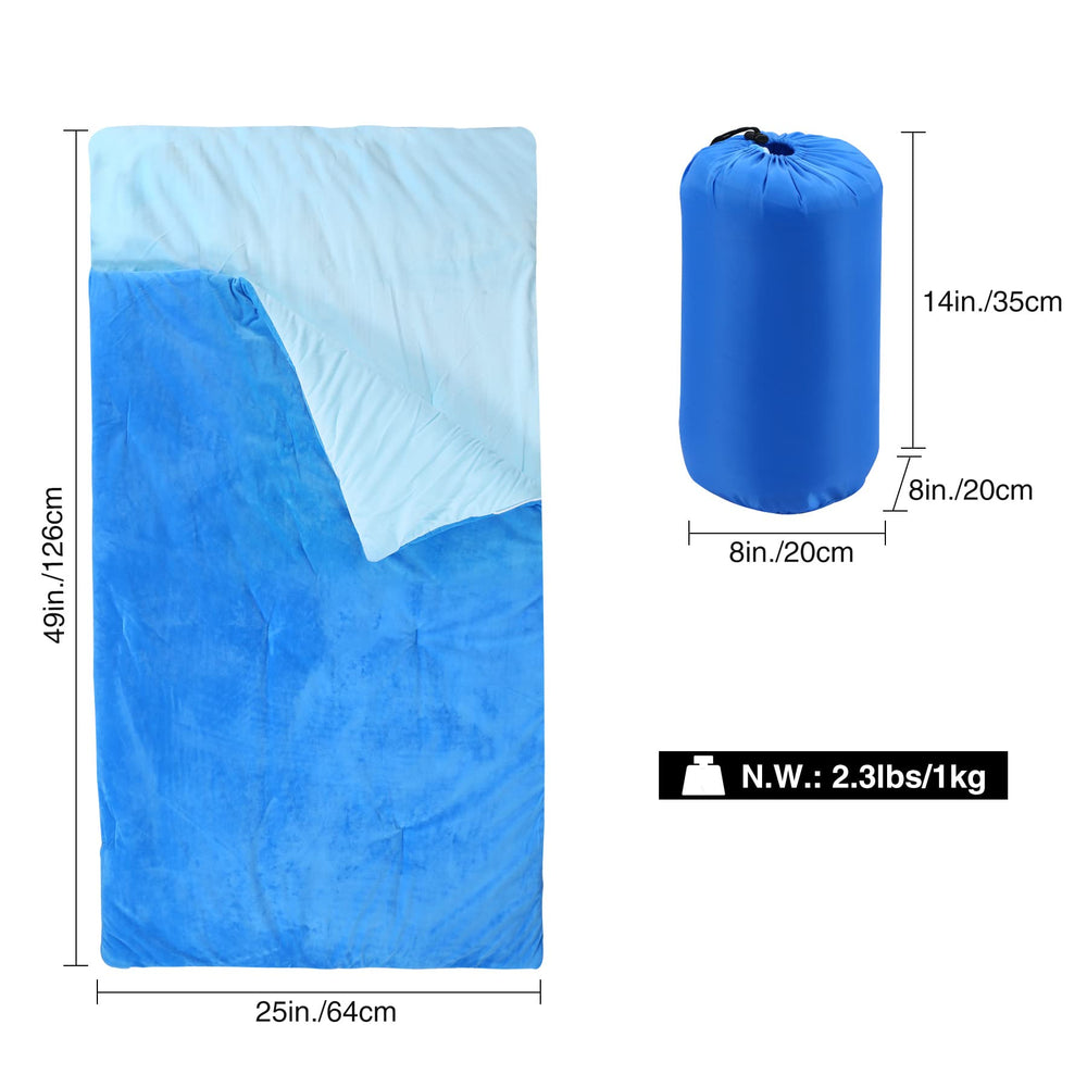 REDCAMP kids sleeping bag blue folded storage bag demonstrates compact travel convenience