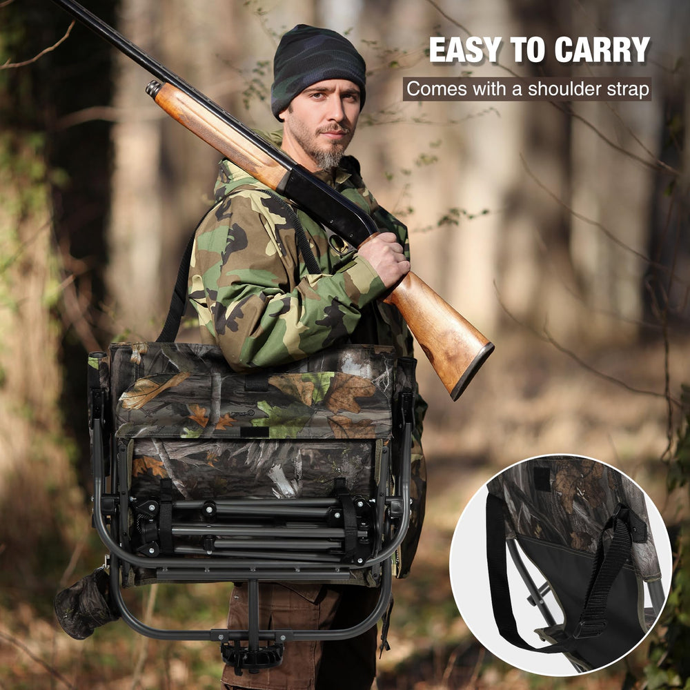 REDCAMP lightweight hunting chair with carrying strap for easy transport.