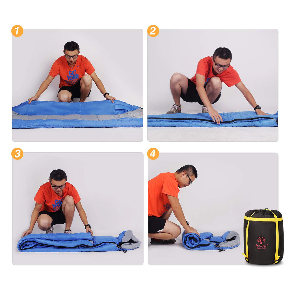 REDCAMP lightweight blue sleeping bag packs compactly for travel