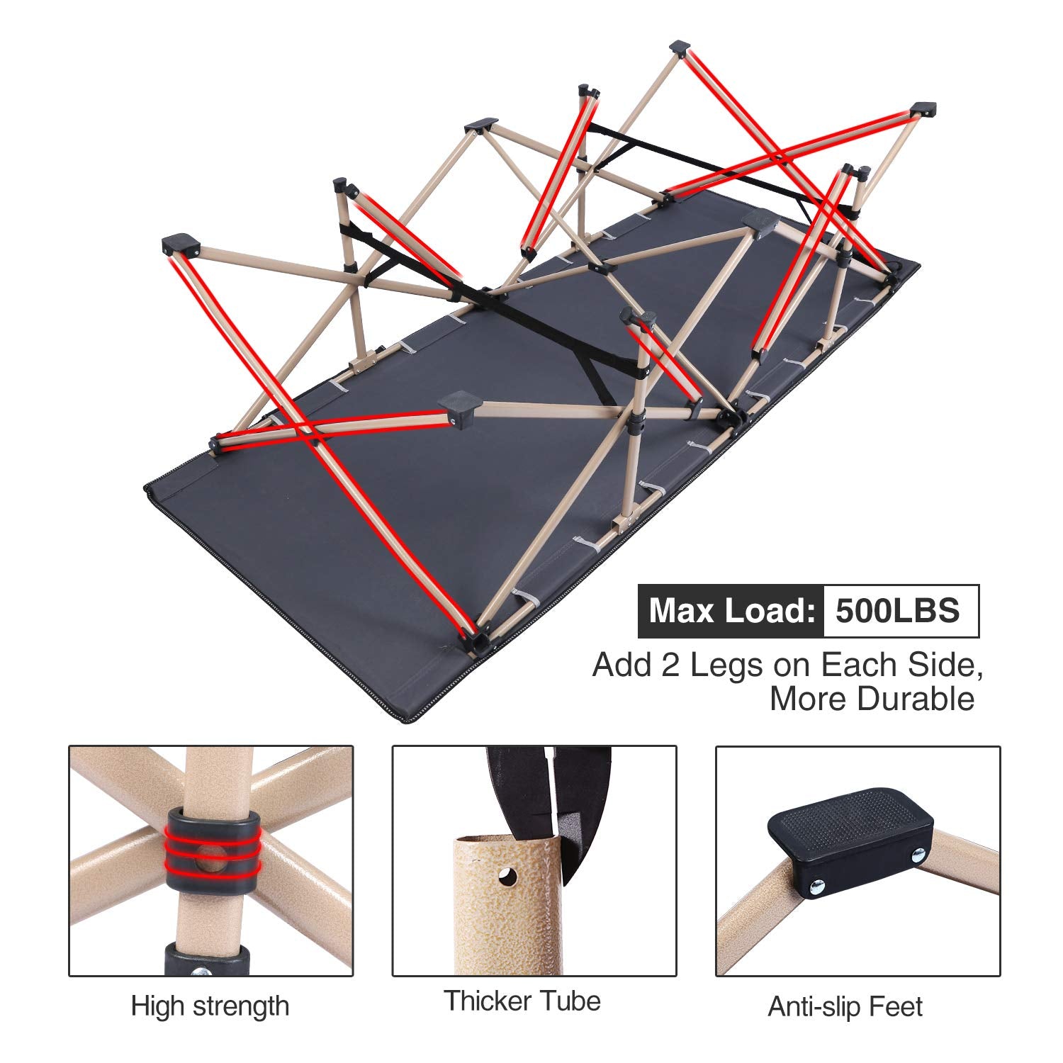 REDCAMP versatile cots can sit, recline, or sleep for guests or outdoor lounges.