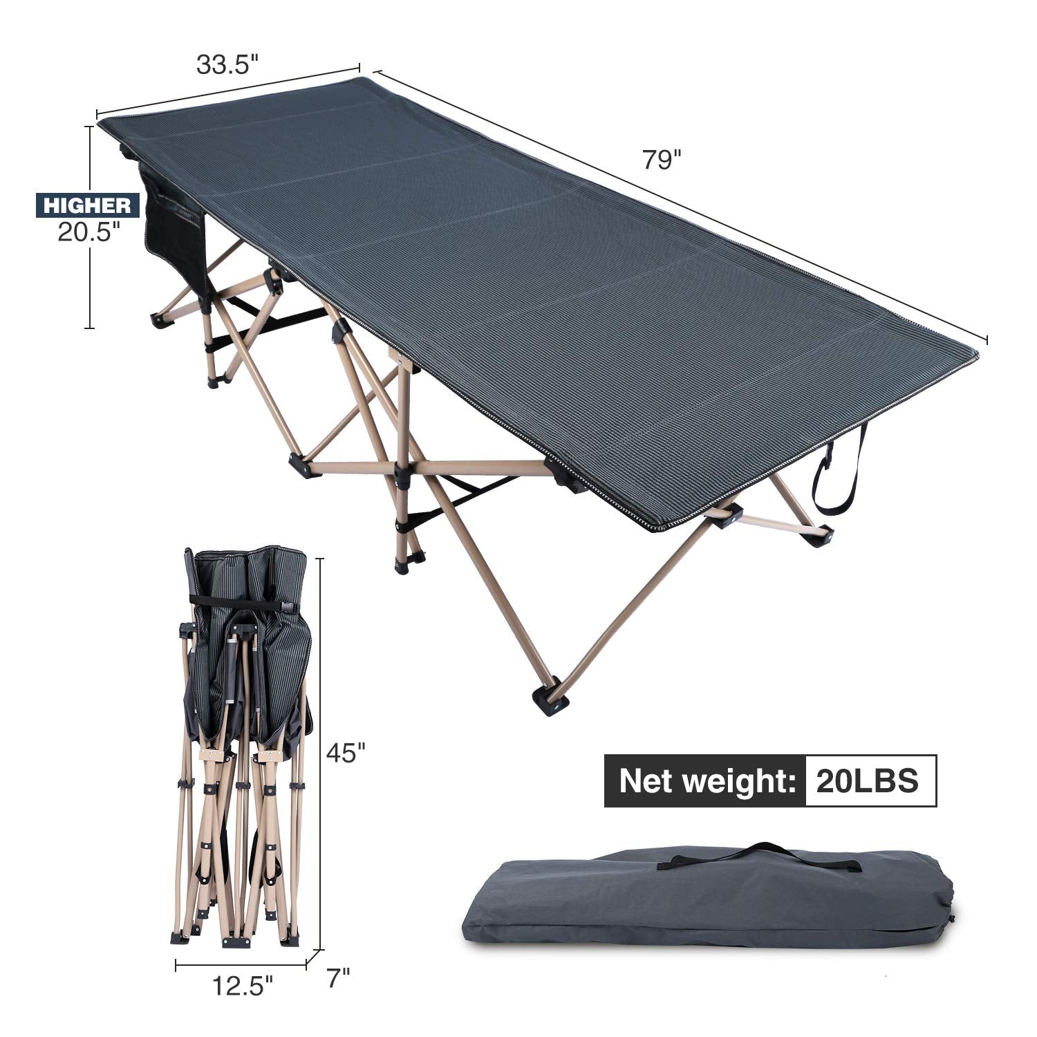 REDCAMP folding cot easy setup in seconds with no assembly required.