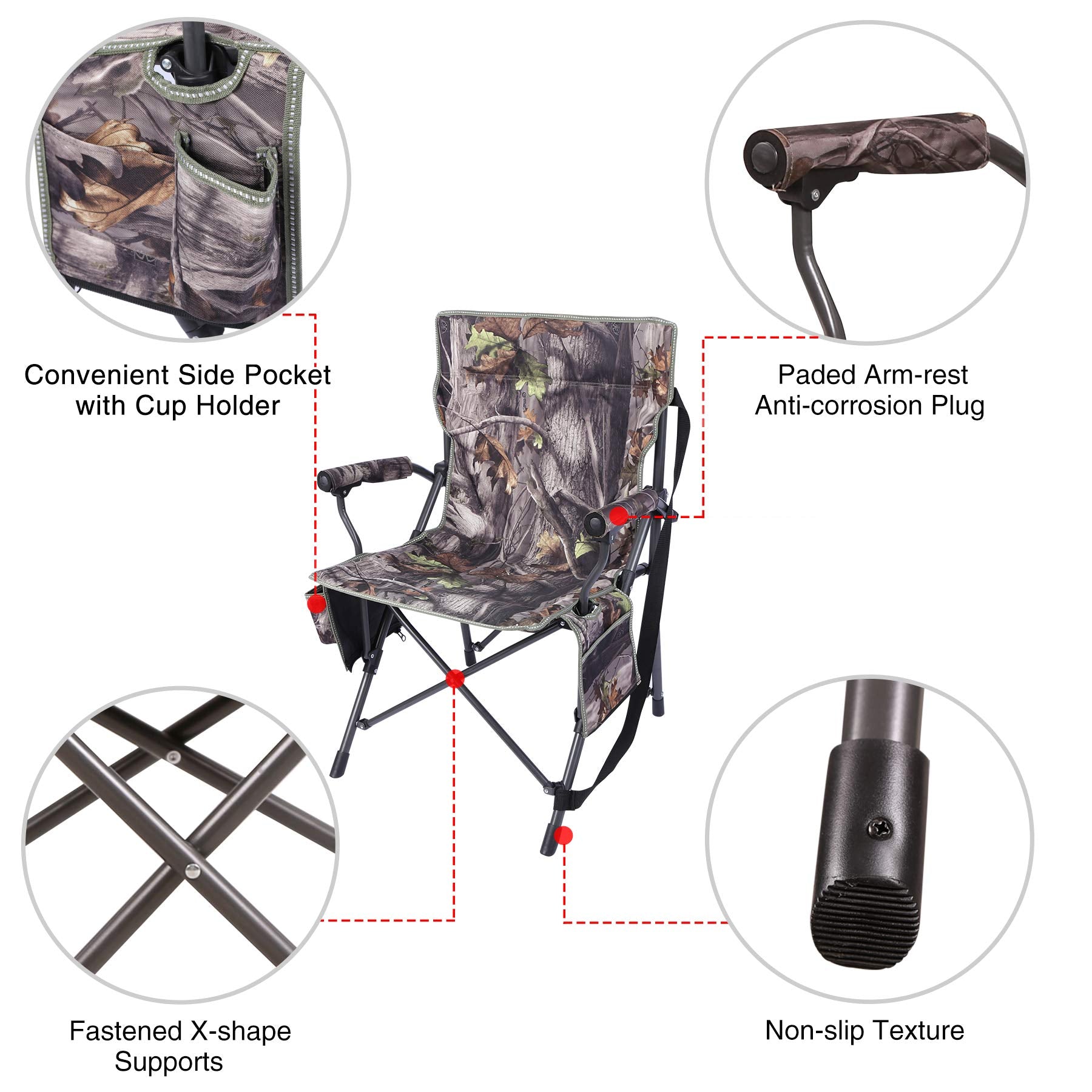 Redcamp standard hard arm chair emphasizes sturdy support for extended hunting sessions