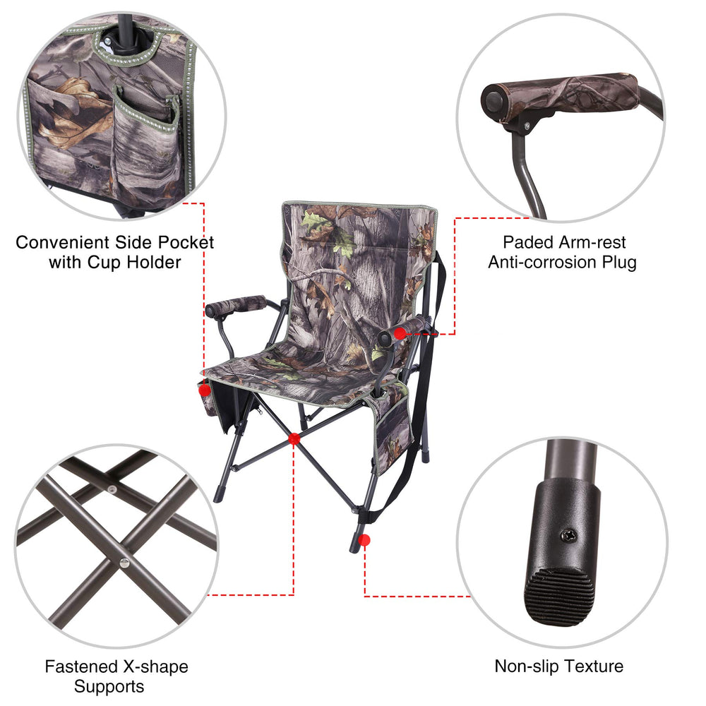 Redcamp standard hard arm chair emphasizes sturdy support for extended hunting sessions