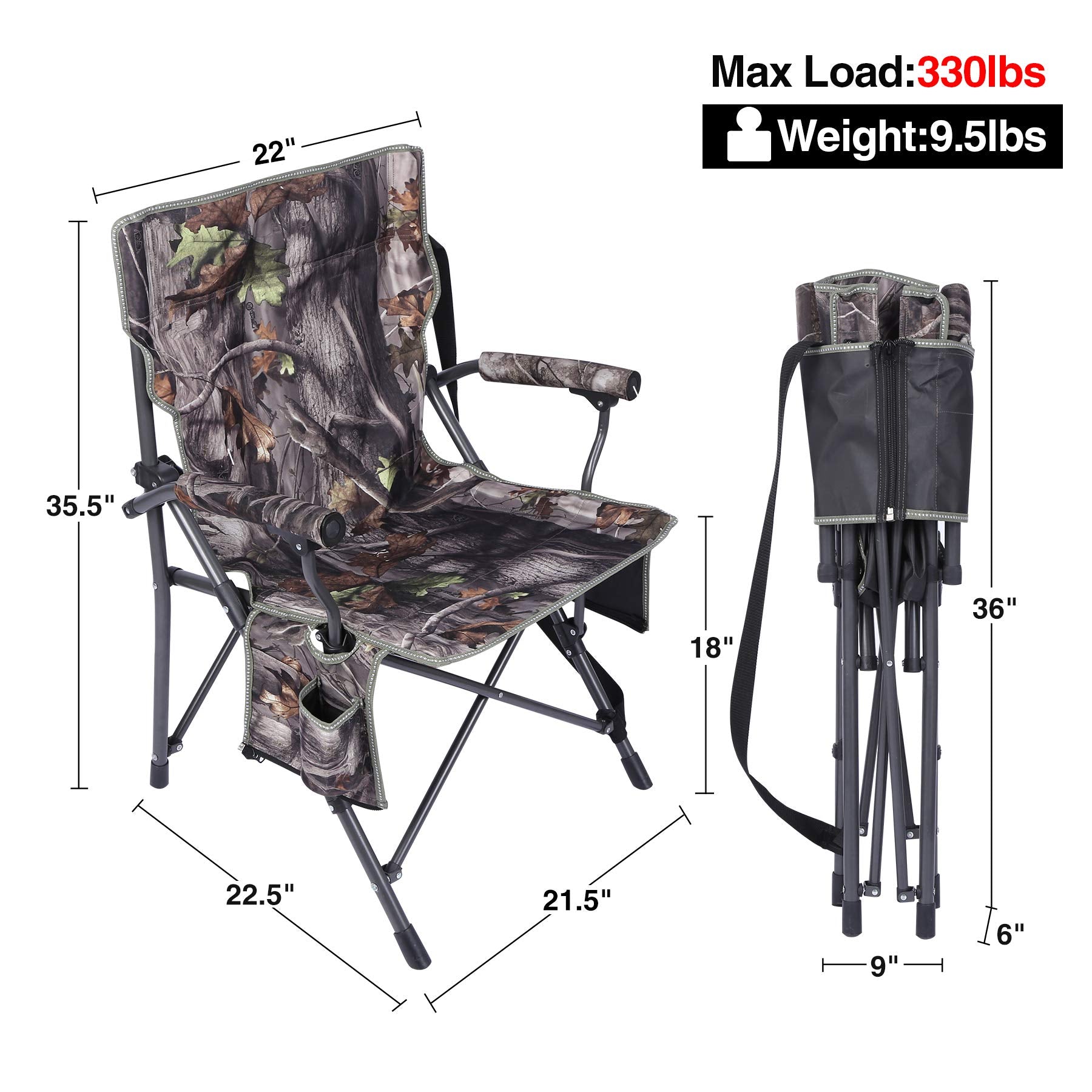 Redcamp oversized hunting chair with canopy provides shade and quick shelter during long waits