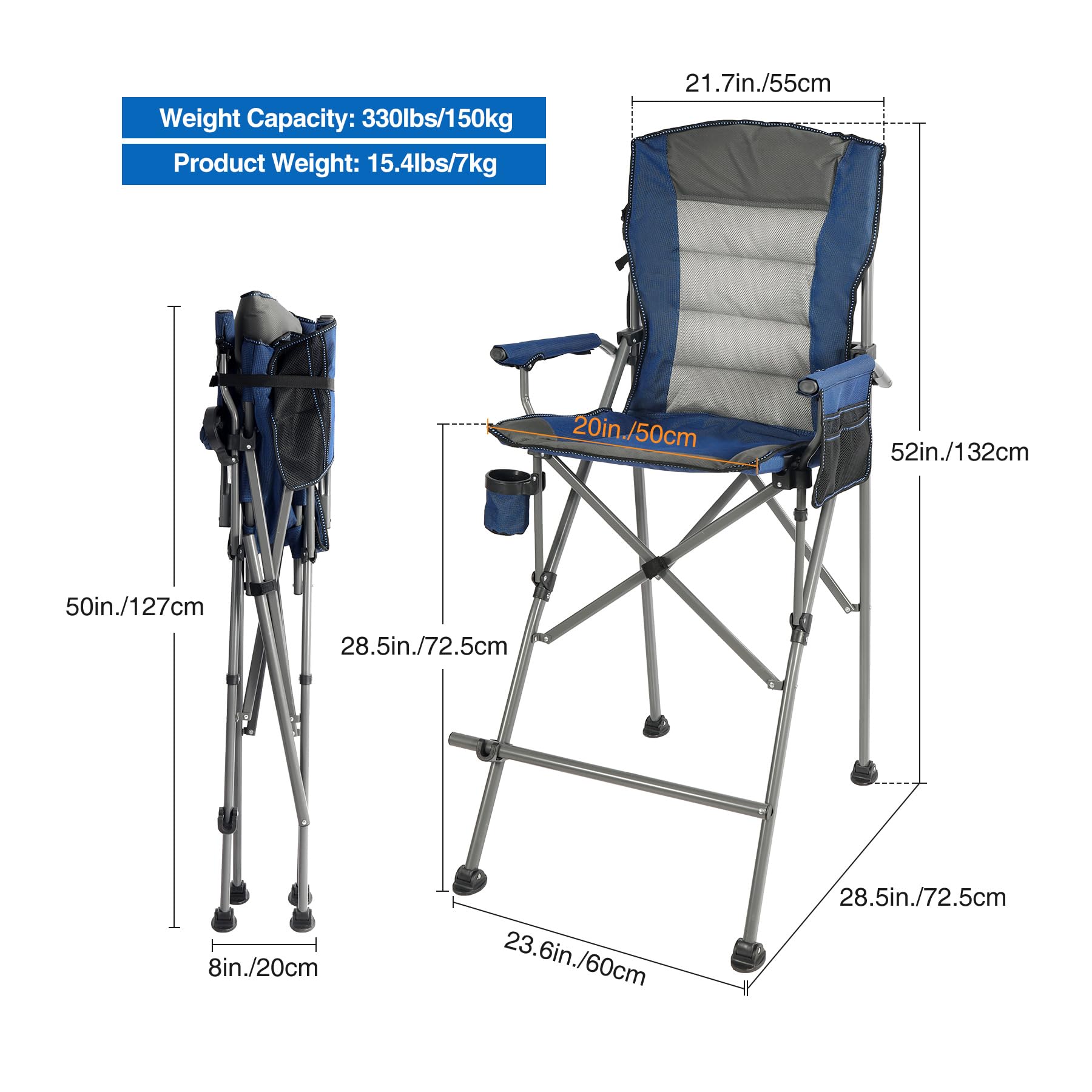 REDCAMP tall chair with side pocket and cupholder for essentials within reach