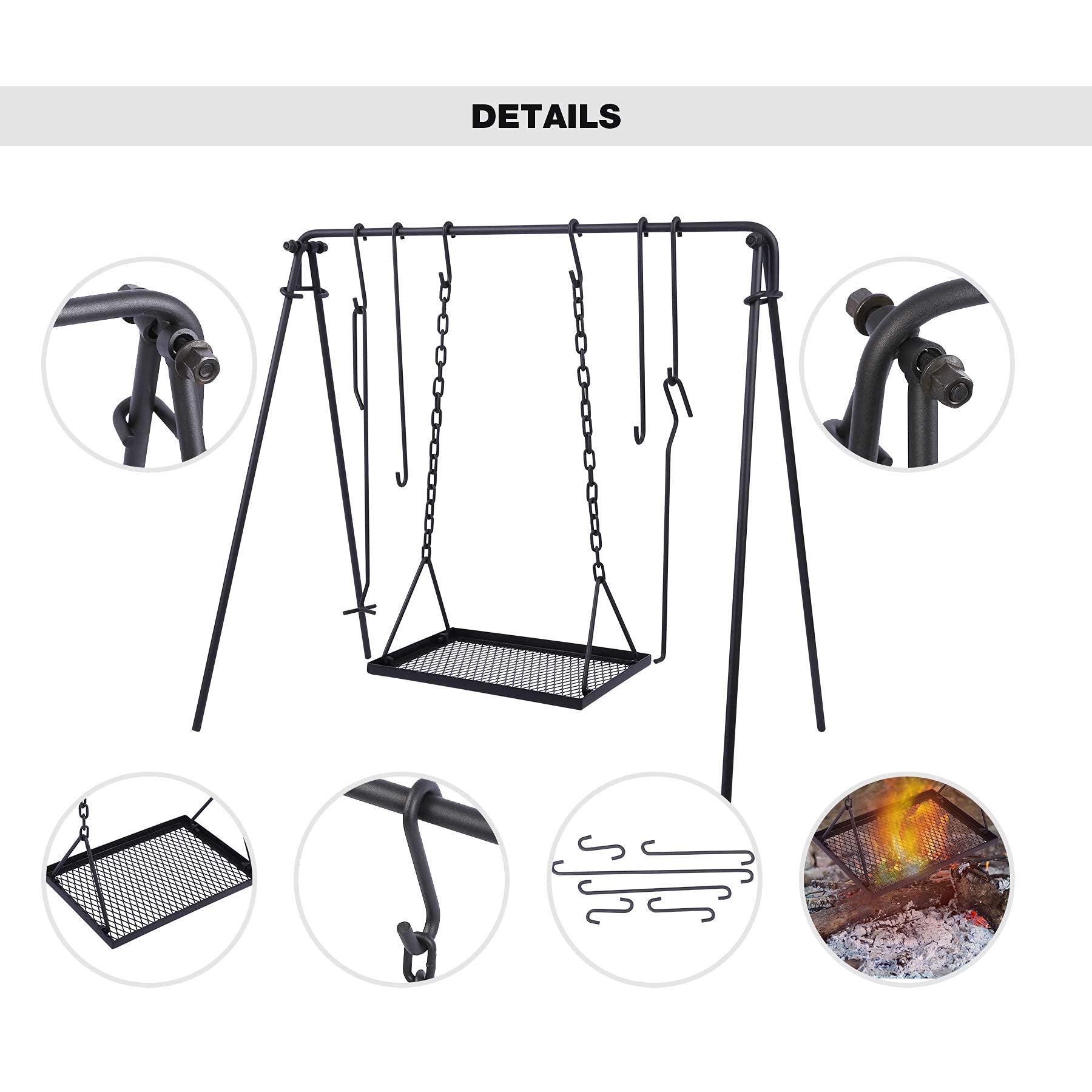 REDCAMP portable Dutch oven hanger keeps cookware within reach over embers.