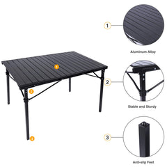 Redcamp roll-up table in use at the beach for meals