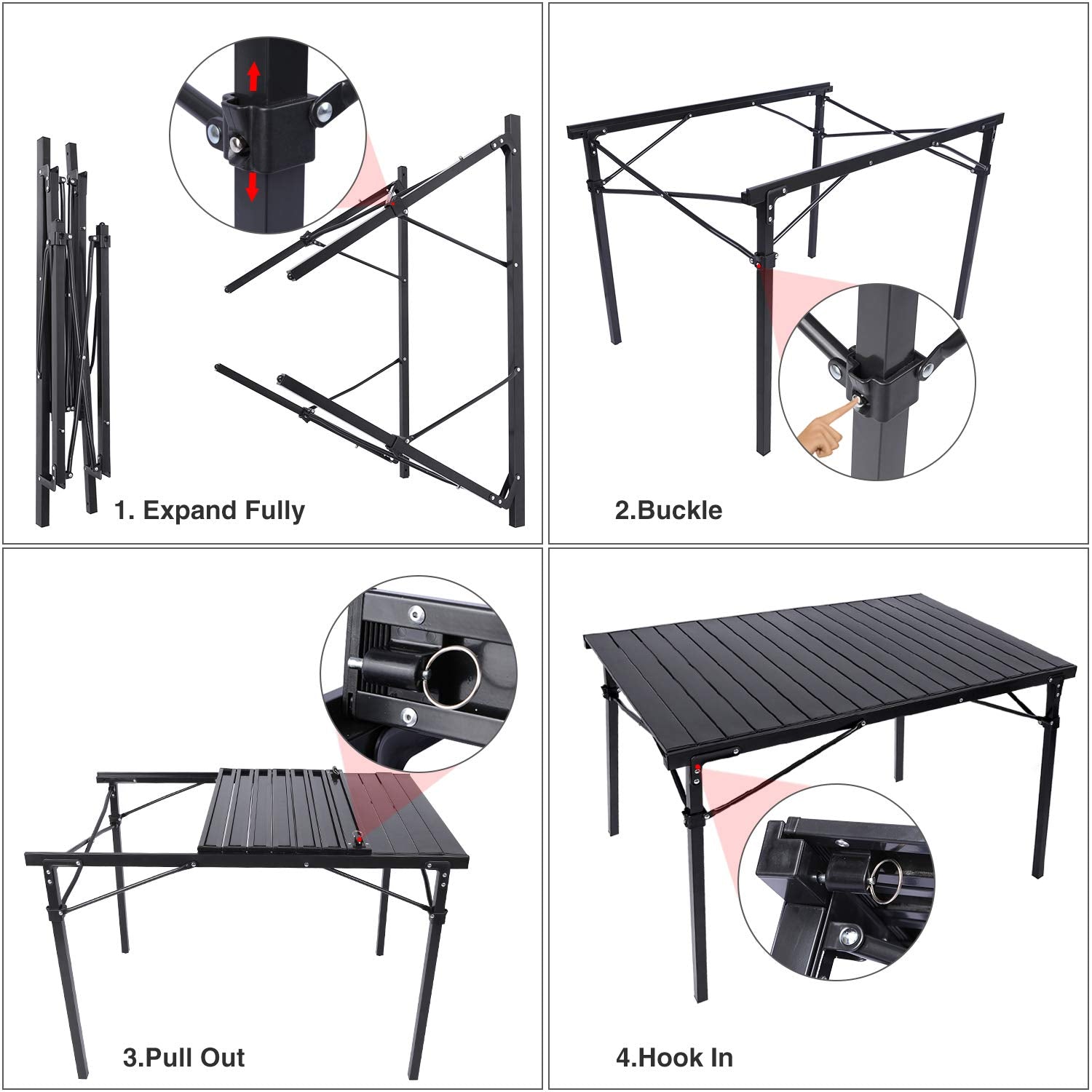 Redcamp roll-up table stable base on uneven terrain