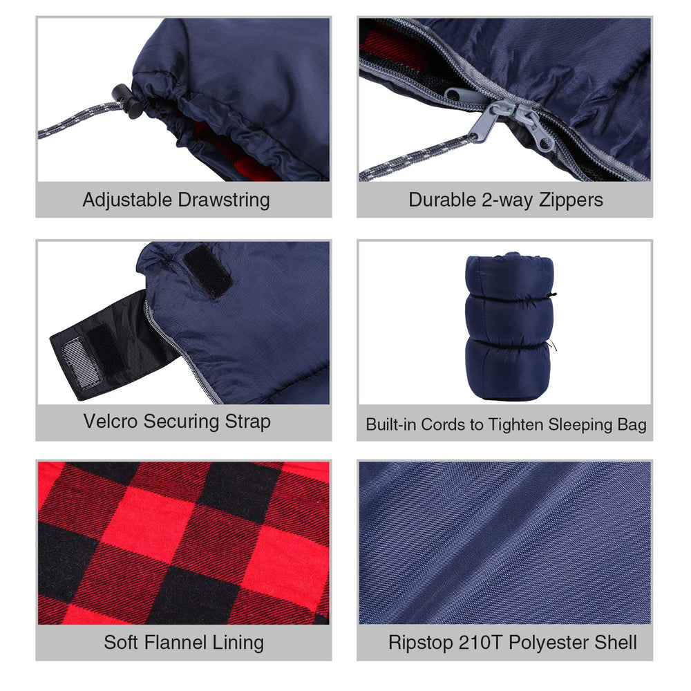 RedCAMP sleeping bag with compression sack ready for easy packing.