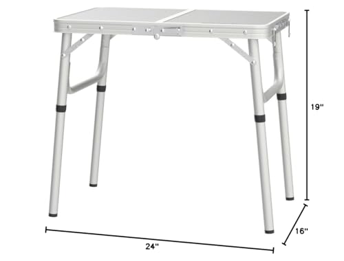 REDCAMP table folded in half with carry handle ready for transport