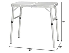 REDCAMP table folded in half with carry handle ready for transport