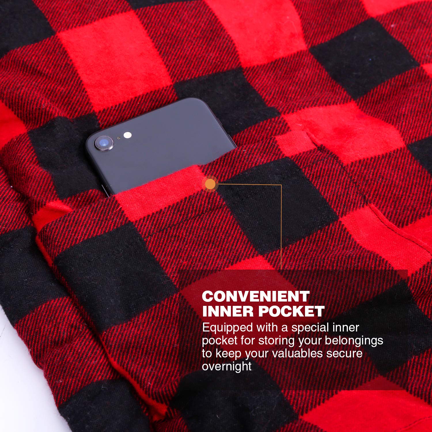 RedCAMP soft flannel lining provides cozy texture after outdoor adventures.