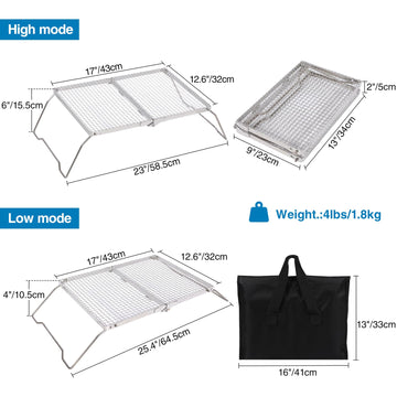 REDCAMP 304 stainless steel grate provides durable heat distribution.