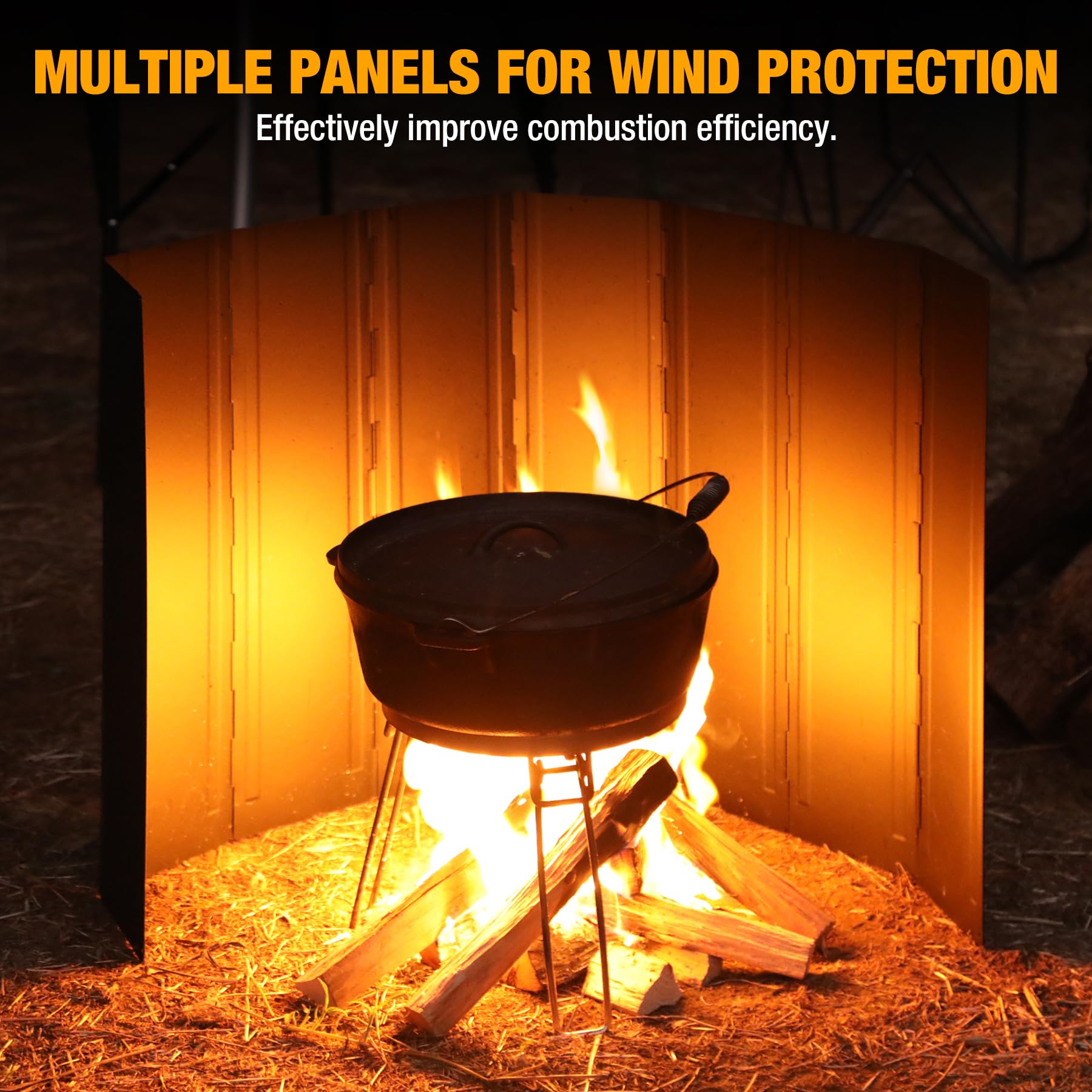 Redcamp stove windscreen with ground stakes enhances stability on uneven ground
