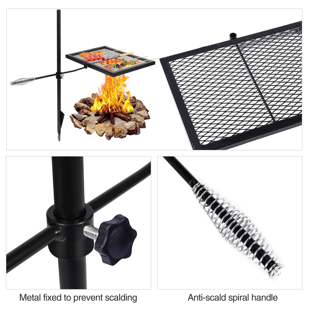 Redcamp swivel grill adjustable height helps fit various campfire flames.