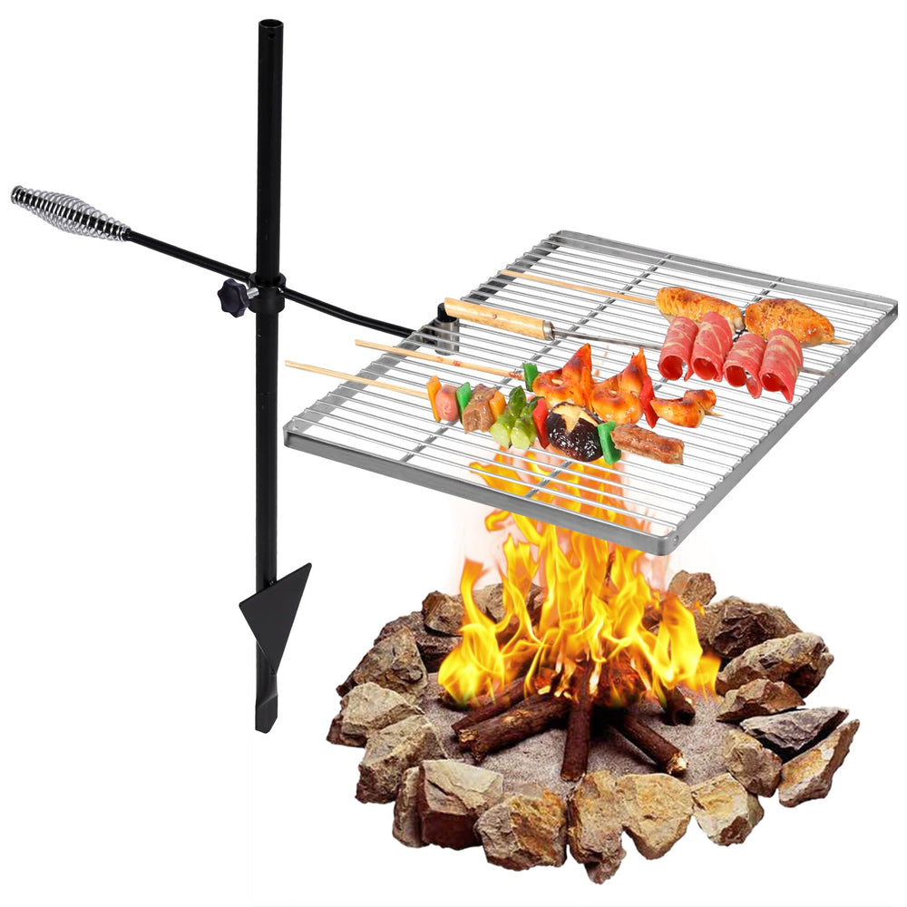 REDCAMP swivel campfire grill assembly enables quick setup for open-flame cooking