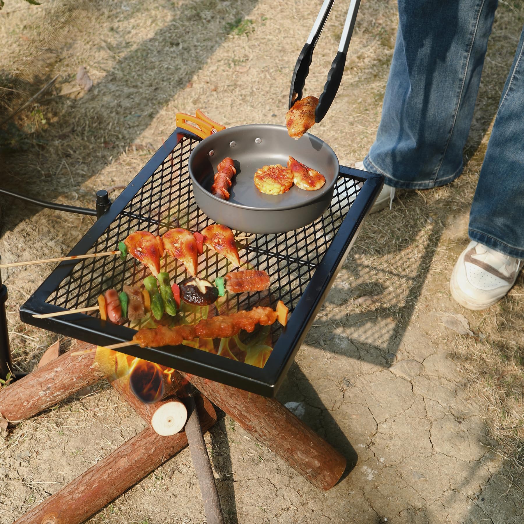 Redcamp sturdy stability ensures safe open-fire cooking on uneven ground.