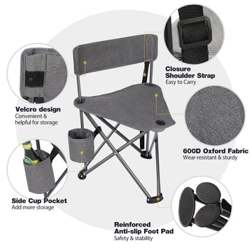 REDCAMP tripod chair anti-slip feet stabilize on uneven ground.