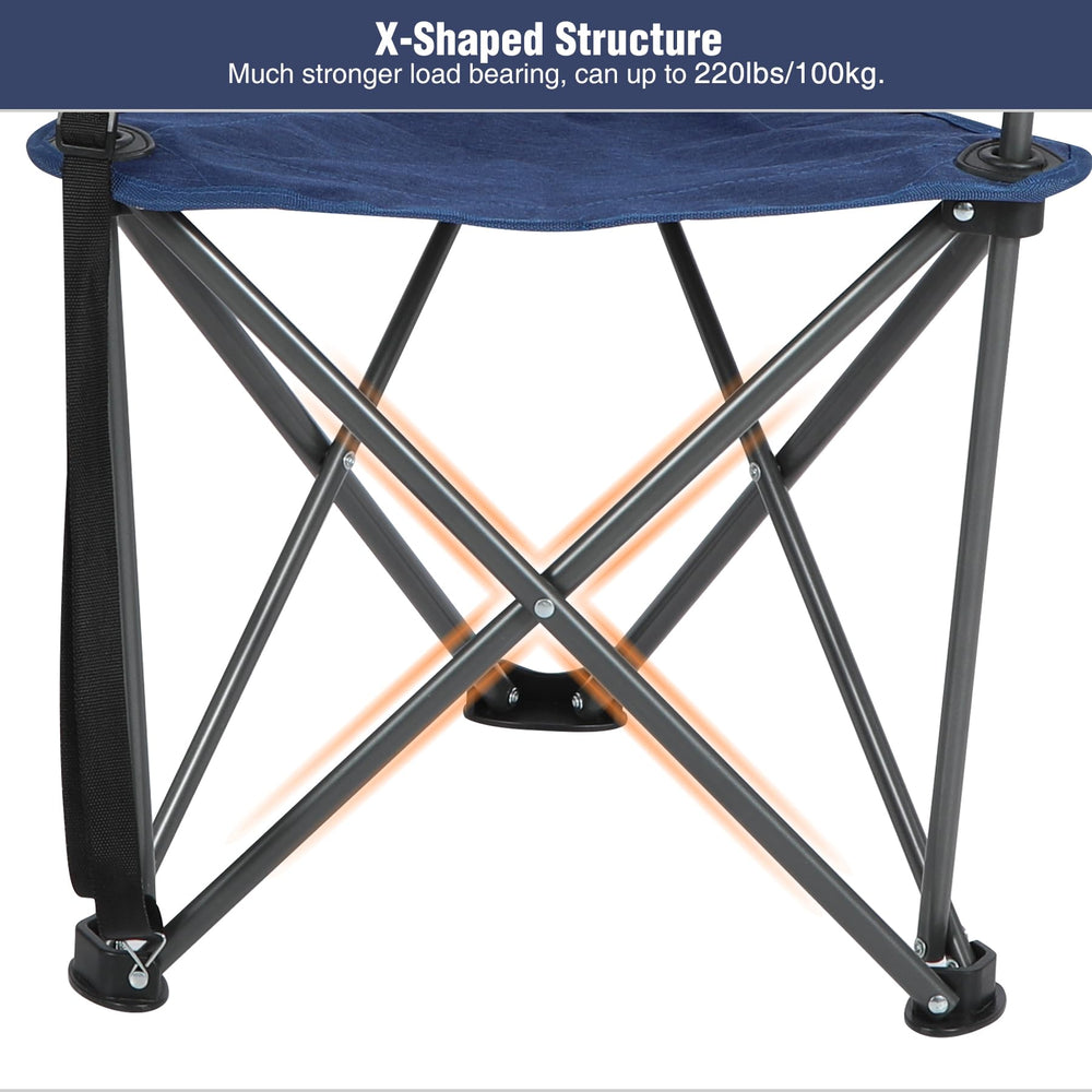 REDCAMP tripod chair blue side view illustrates lightweight setup in seconds.
