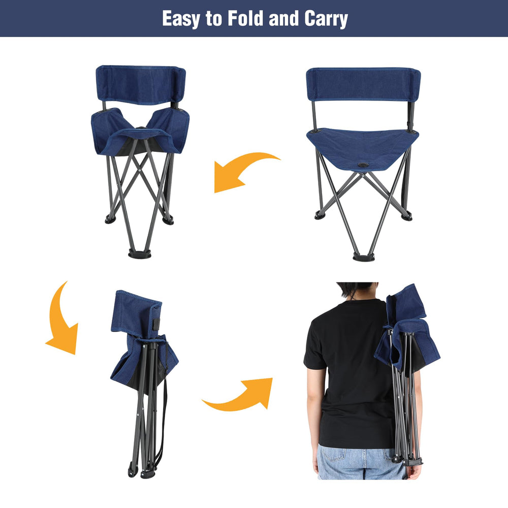 REDCAMP tripod chair camo folded highlights easy transport after hunts or hikes.