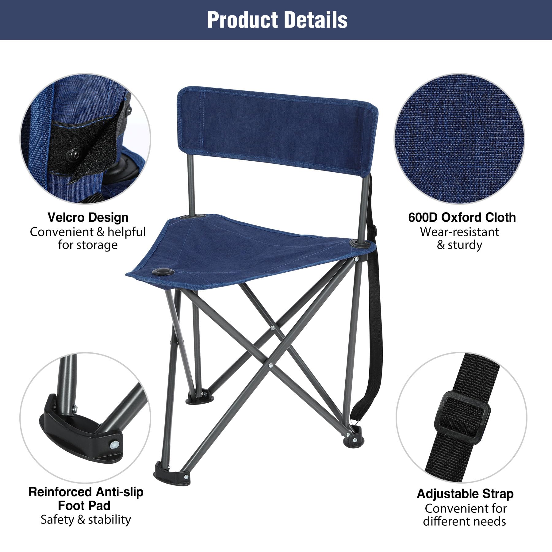 REDCAMP tripod chair camo open seat shows rugged outdoor seating for fishing.