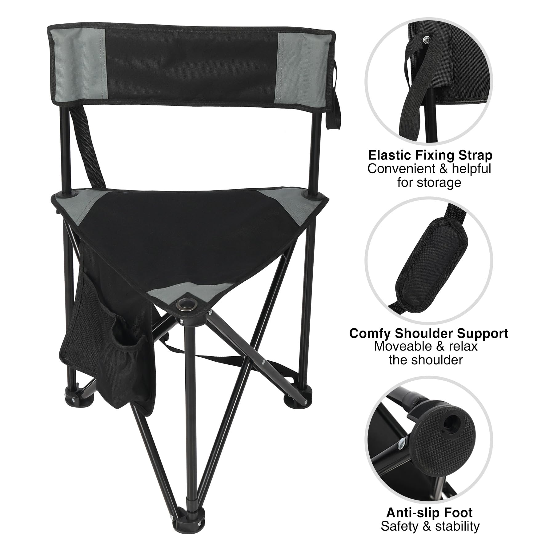 REDCAMP tripod chair anti-slip feet stabilize on varied terrains