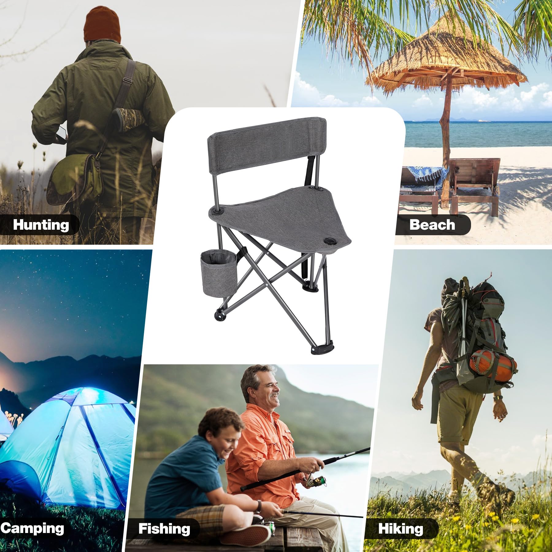REDCAMP tripod chair suitable for hiking and outdoor activities.