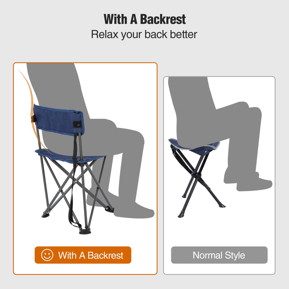REDCAMP tripod chair portable strap shows quick carry for travel and parks.